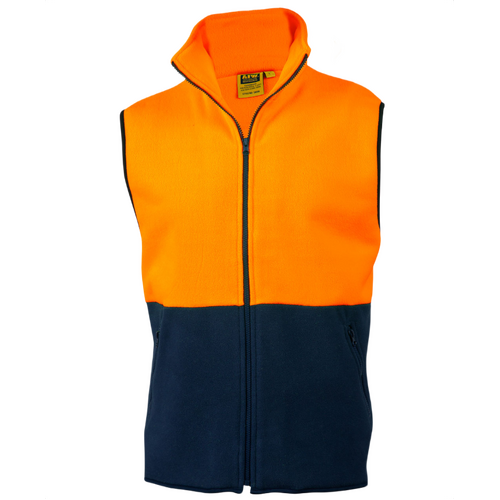 WORKWEAR, SAFETY & CORPORATE CLOTHING SPECIALISTS Hi-Vis Two Tone Polar Fleecy Vest - Fluoro Orange / Navy - XS