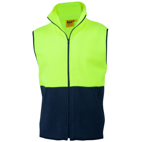 WORKWEAR, SAFETY & CORPORATE CLOTHING SPECIALISTS Hi-Vis Two Tone Polar Fleecy Vest - Fluoro Yellow / Navy - XS