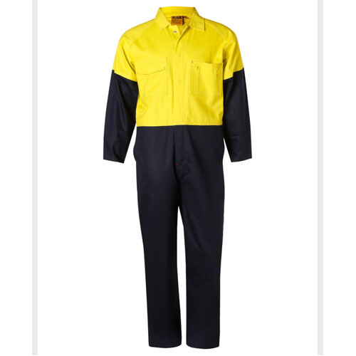 WORKWEAR, SAFETY & CORPORATE CLOTHING SPECIALISTS - Hi-Vis Two Tone Men's Cotton Drill Coverall-Stout