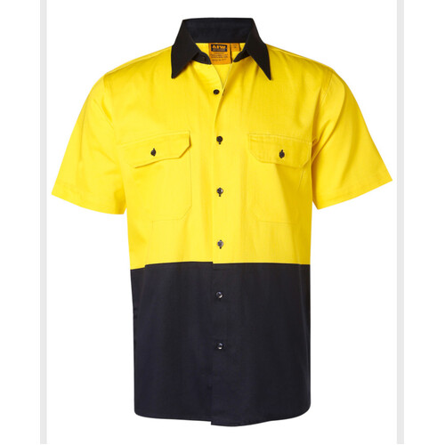 WORKWEAR, SAFETY & CORPORATE CLOTHING SPECIALISTS - Hi-Vis two tone S/S cotton work shirt