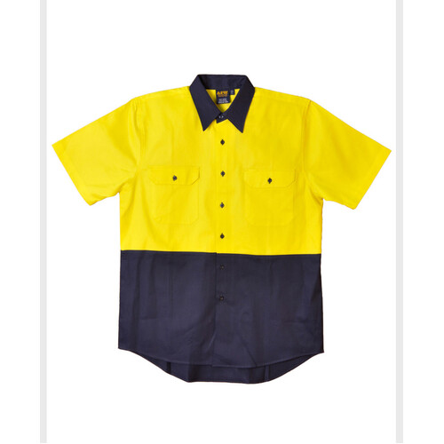 WORKWEAR, SAFETY & CORPORATE CLOTHING SPECIALISTS - Hi-Vis two tone S/S cotton work shirt