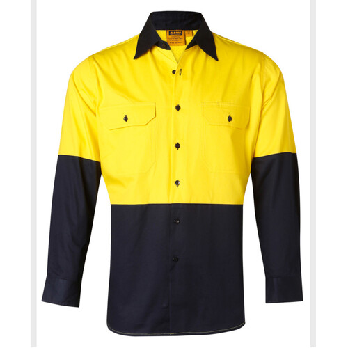 WORKWEAR, SAFETY & CORPORATE CLOTHING SPECIALISTS - Hi-Vis two tone Cool-Breeze L/S cotton work shirt