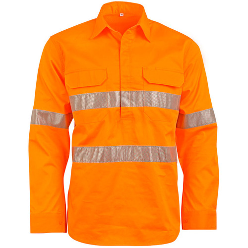 WORKWEAR, SAFETY & CORPORATE CLOTHING SPECIALISTS - Hi Vis Cool-Breeze Closed Front L/S Shirt (Perforated Tape)