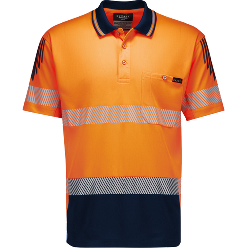 WORKWEAR, SAFETY & CORPORATE CLOTHING SPECIALISTS Mens Hi Vis Flux Segmented Tape Short Sleeve Polo