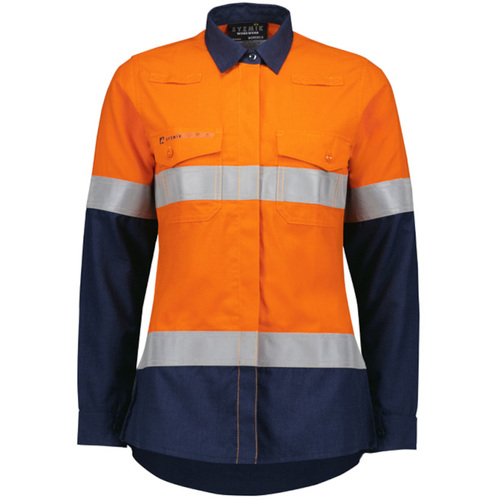 WORKWEAR, SAFETY & CORPORATE CLOTHING SPECIALISTS - Womens Orange Flame Flame Lightweight Ripstop Taped Shirt