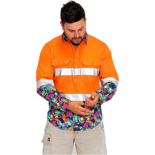 WORKWEAR, SAFETY & CORPORATE CLOTHING SPECIALISTS - MENS VENTURA HI VIS DAY/NIGHT 1/2 PLACKET ORANGE WORKSHIRT