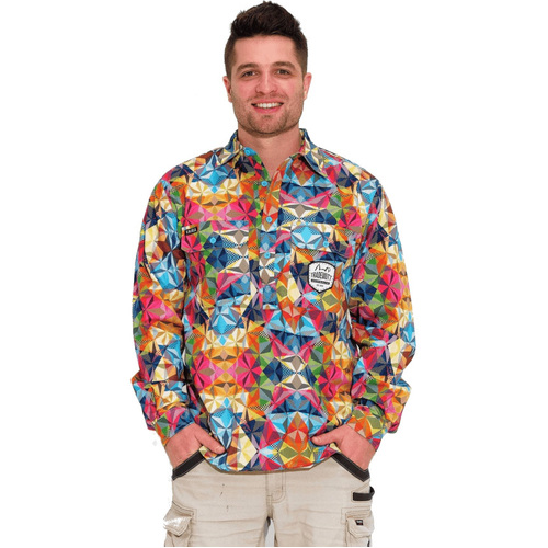 WORKWEAR, SAFETY & CORPORATE CLOTHING SPECIALISTS - MENS FRACTAL FULL PRINT 1/2 PLACKET WORKSHIRT