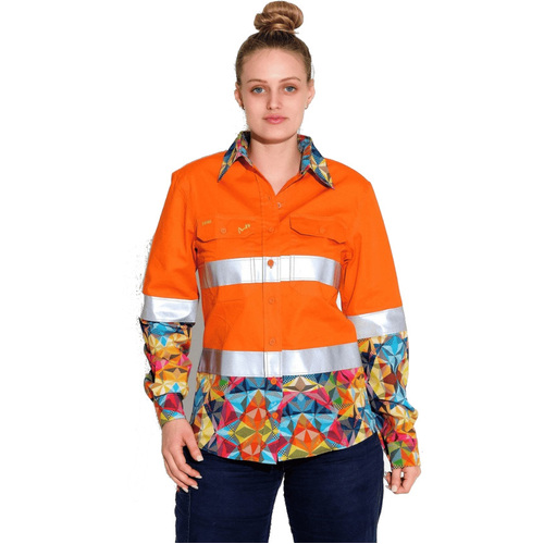 WORKWEAR, SAFETY & CORPORATE CLOTHING SPECIALISTS - WOMENS FRACTAL YELLOW HI VIS DAY/ NIGHT FULL PLACKET WORKSHIRT