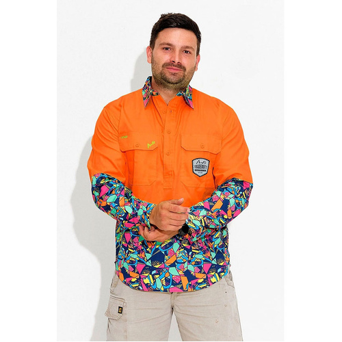 WORKWEAR, SAFETY & CORPORATE CLOTHING SPECIALISTS Mens Ventura Orange Day Hi Vis Half Button Workshirt