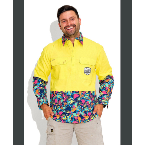 WORKWEAR, SAFETY & CORPORATE CLOTHING SPECIALISTS - Mens Ventura Yellow Day Hi Vis Half Button Workshirt