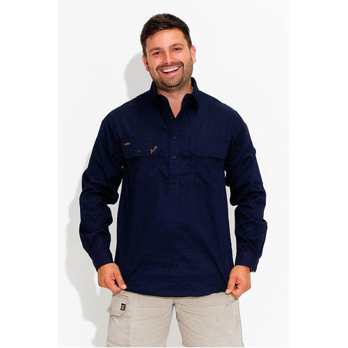 WORKWEAR, SAFETY & CORPORATE CLOTHING SPECIALISTS Mens Navy Half Button Workshirt