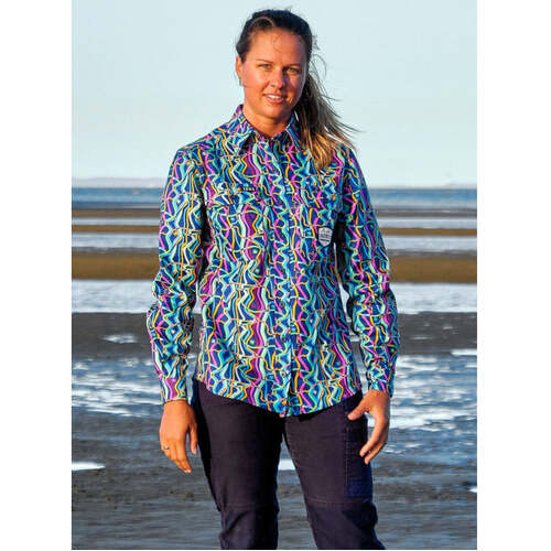 WORKWEAR, SAFETY & CORPORATE CLOTHING SPECIALISTS WOMENS SPACE WEAVE FULL PRINT FULL PLACKET WORKSHIRT