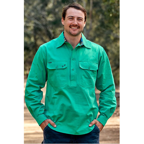 WORKWEAR, SAFETY & CORPORATE CLOTHING SPECIALISTS - Mens Gone Fishin Undercover Mutter Half Button Workshirt