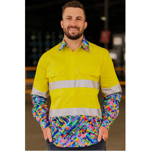WORKWEAR, SAFETY & CORPORATE CLOTHING SPECIALISTS - Mens Razzle Dazzle Yellow Day Night Hi Vis Workshirt