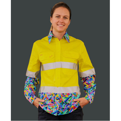 WORKWEAR, SAFETY & CORPORATE CLOTHING SPECIALISTS - Womens Razzle Dazzle Yellow Day Night Hi Vis Workshirt