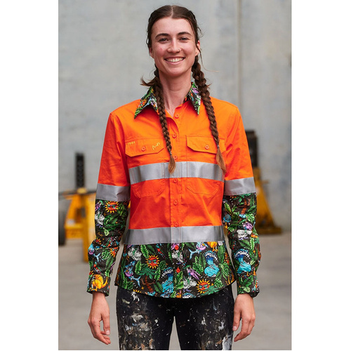 WORKWEAR, SAFETY & CORPORATE CLOTHING SPECIALISTS Womens Party Animals Orange Day Night Hi Vis Workshirt