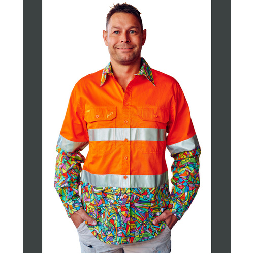 WORKWEAR, SAFETY & CORPORATE CLOTHING SPECIALISTS Men's Bonza Orange Day/Night Hi Vis Full Button Workshirt