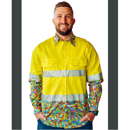 WORKWEAR, SAFETY & CORPORATE CLOTHING SPECIALISTS Men's Bonza Yellow Day/Night Hi Vis Full Button Workshirt