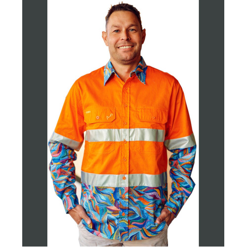 WORKWEAR, SAFETY & CORPORATE CLOTHING SPECIALISTS Men's Snazzy Orange Day/Night Hi Vis Full Button Workshirt