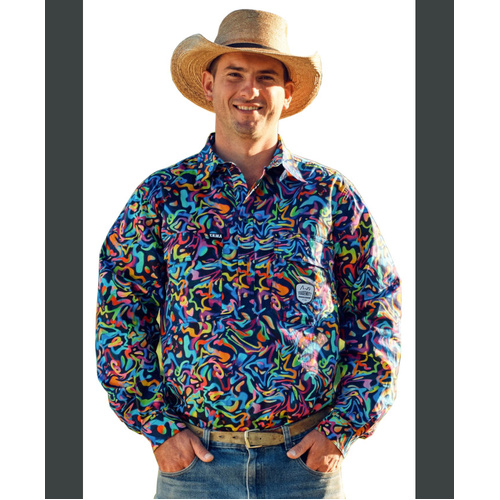 WORKWEAR, SAFETY & CORPORATE CLOTHING SPECIALISTS - Men's Pearler Half Button Long Sleeve Full Print Workshirt