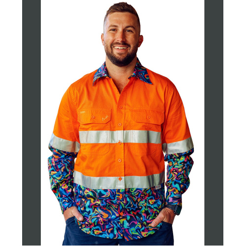 WORKWEAR, SAFETY & CORPORATE CLOTHING SPECIALISTS Men's Pearler Orange Day/Night Hi Vis Full Button Workshirt