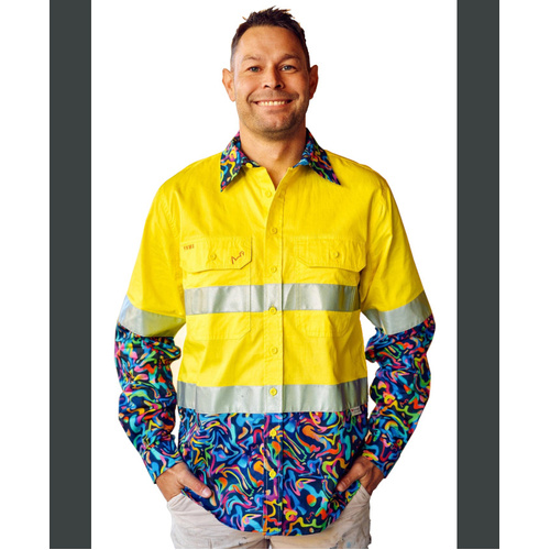 WORKWEAR, SAFETY & CORPORATE CLOTHING SPECIALISTS Men's Pearler Yellow Day/Night Hi Vis Full Button Workshirt