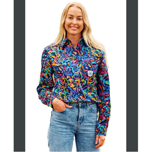 WORKWEAR, SAFETY & CORPORATE CLOTHING SPECIALISTS Women's Pearler Full Button Long Sleeve Full Print Workshirt