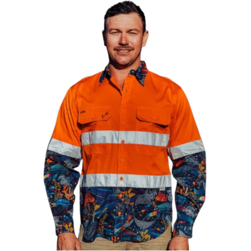 WORKWEAR, SAFETY & CORPORATE CLOTHING SPECIALISTS Men's Ningaloo Nomad Orange Day/Night Hi Vis Work Shirt