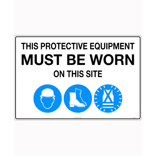 WORKWEAR, SAFETY & CORPORATE CLOTHING SPECIALISTS - 900x600mm - Metal - This Protective Equipment Must be Worn on This Site (with 105, 112, 114)