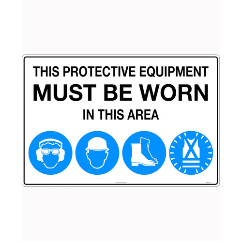 WORKWEAR, SAFETY & CORPORATE CLOTHING SPECIALISTS 900x600mm - Poly - This Protective Equipment Must be Worn in This Area (with 101, 105, 112, 114)