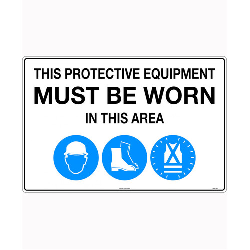 WORKWEAR, SAFETY & CORPORATE CLOTHING SPECIALISTS 900x600mm - Poly - This Protective Equipment Must be Worn in This Area (with 105, 112, 114)