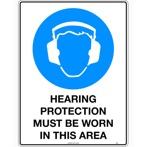 WORKWEAR, SAFETY & CORPORATE CLOTHING SPECIALISTS - 240x180mm - Self Adhesive - Hearing Protection Must Be Worn in This Area