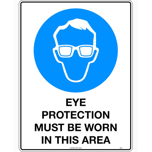 WORKWEAR, SAFETY & CORPORATE CLOTHING SPECIALISTS - 90x55mm - Self Adhesive - Sheet of 10 - Eye Protection Must be Worn