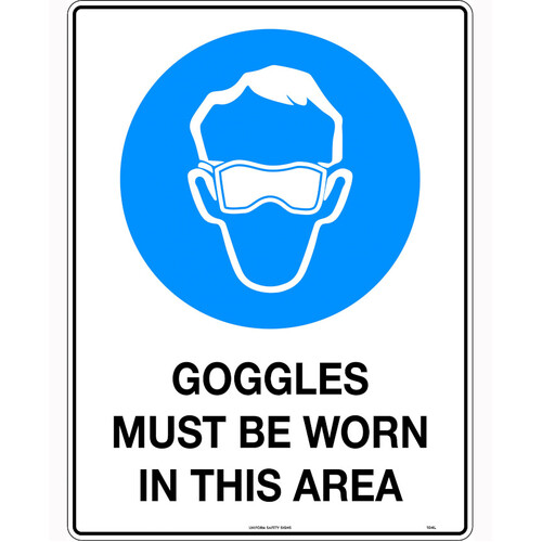 WORKWEAR, SAFETY & CORPORATE CLOTHING SPECIALISTS - 240x180mm - Self Adhesive - Goggles Must Be Worn in This Area