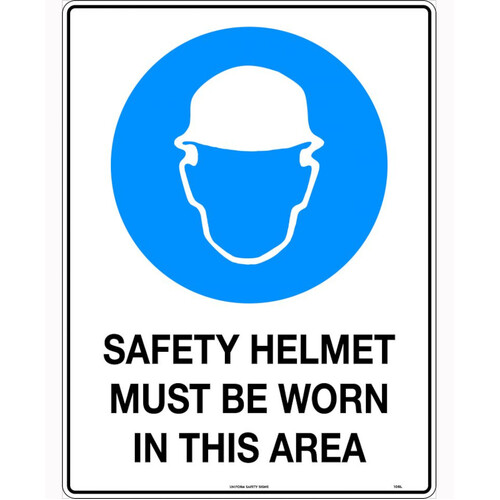 WORKWEAR, SAFETY & CORPORATE CLOTHING SPECIALISTS - 240x180mm - Self Adhesive - Safety Helmet Must be Worn in This Area