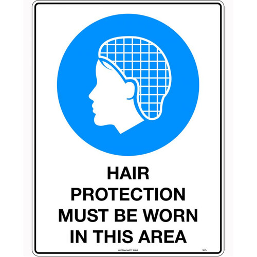 WORKWEAR, SAFETY & CORPORATE CLOTHING SPECIALISTS - 240x180mm - Self Adhesive - Hair Protection Must be Worn in This Area