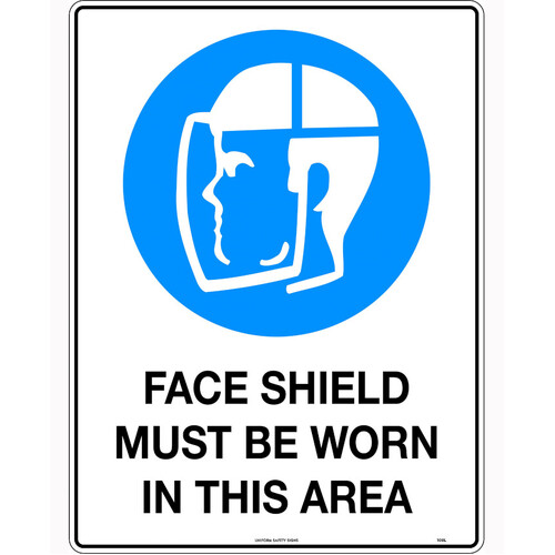 WORKWEAR, SAFETY & CORPORATE CLOTHING SPECIALISTS - 600x400mm - Metal, Class 1 Reflective - Face Shield Must be Worn in This Area