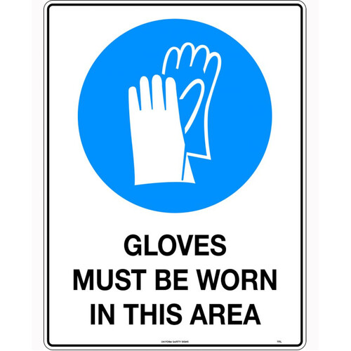 WORKWEAR, SAFETY & CORPORATE CLOTHING SPECIALISTS 90x55mm - Self Adhesive - Sheet of 10 - Gloves Must be Worn in This Area