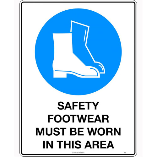 WORKWEAR, SAFETY & CORPORATE CLOTHING SPECIALISTS - 90x55mm - Self Adhesive - Sheet of 10 - Safety Footwear Must be Worn in This Area