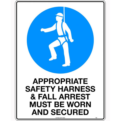 WORKWEAR, SAFETY & CORPORATE CLOTHING SPECIALISTS - 240x180mm - Self Adhesive - Appropriate Safety Harness and Fall Arrest Must be Worn and Secured