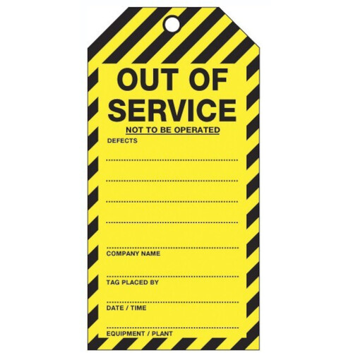 WORKWEAR, SAFETY & CORPORATE CLOTHING SPECIALISTS - Tear Proof Tags - Pkt 100 - Out Of Service (As Per TOS51TP)