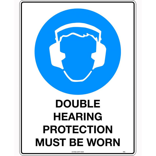 WORKWEAR, SAFETY & CORPORATE CLOTHING SPECIALISTS - 600x400mm - Corflute - Double Hearing Protection Must Be Worn