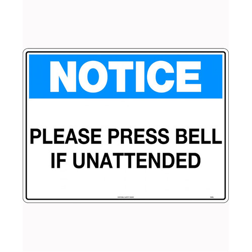 WORKWEAR, SAFETY & CORPORATE CLOTHING SPECIALISTS - 600x400mm - Poly - Notice Please Press Bell If Unattended