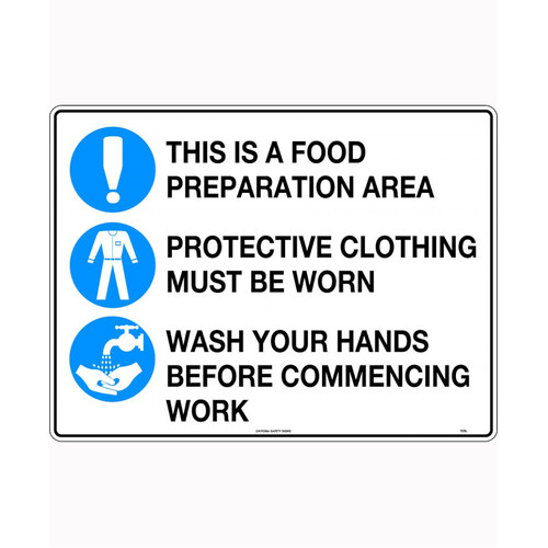 WORKWEAR, SAFETY & CORPORATE CLOTHING SPECIALISTS - 600x400mm - Metal - This is a Food Preparation Area etc (with pictos)