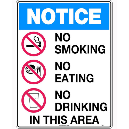 WORKWEAR, SAFETY & CORPORATE CLOTHING SPECIALISTS - 450x600mm - Metal - Notice No Smoking, No Eating, No Drinking In This Area