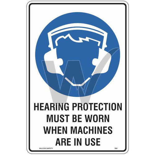 WORKWEAR, SAFETY & CORPORATE CLOTHING SPECIALISTS 600x400mm - Metal - Hearing Protection Must Be Worn When Machines Are In Use