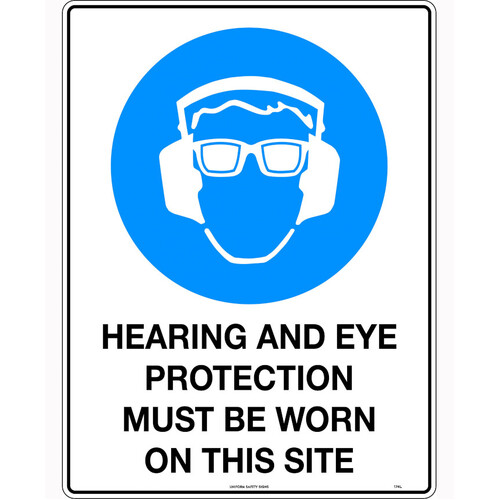 WORKWEAR, SAFETY & CORPORATE CLOTHING SPECIALISTS - 450x300mm - Metal - Hearing & Eye Protection Must Be Worn On This Site