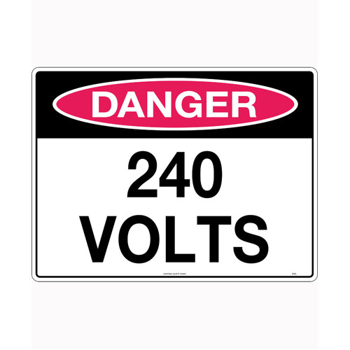 WORKWEAR, SAFETY & CORPORATE CLOTHING SPECIALISTS 90x55mm - Self Adhesive - Pkt 10 - Danger 240 Volts