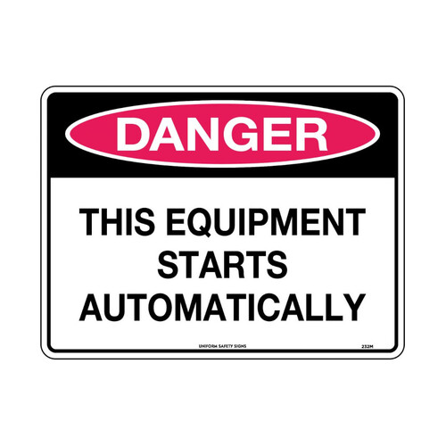 WORKWEAR, SAFETY & CORPORATE CLOTHING SPECIALISTS 600x400mm - Class 1 - Metal - Danger This Equipment Starts Automatically
