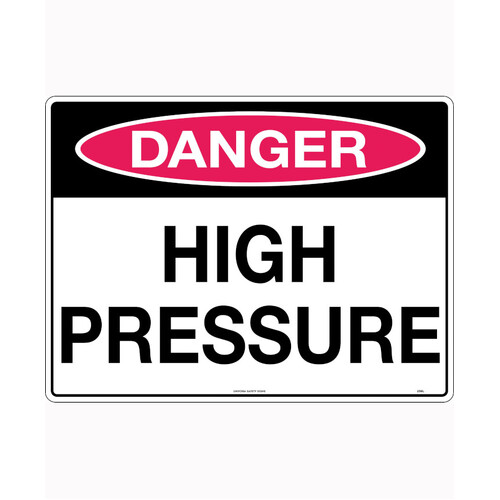 WORKWEAR, SAFETY & CORPORATE CLOTHING SPECIALISTS 90x55mm - Self Adhesive - Sheet of 10 - Danger High Pressure